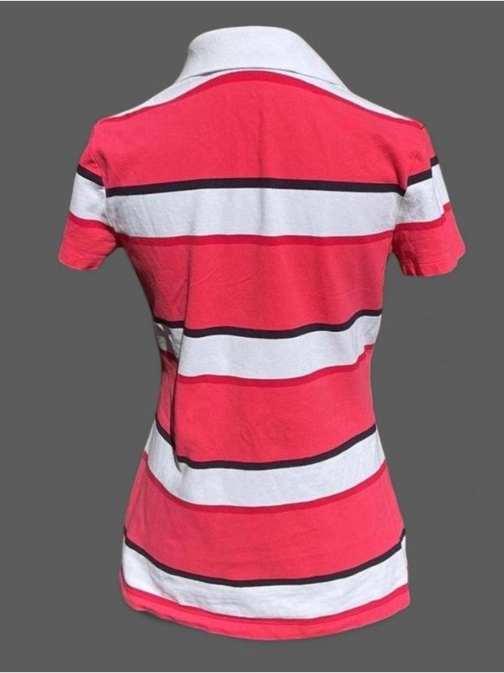 Retro Preppy Tommy Hilfiger Striped Polo Shirt in Pink, Blue, Red, and White - Picture 4 of 6